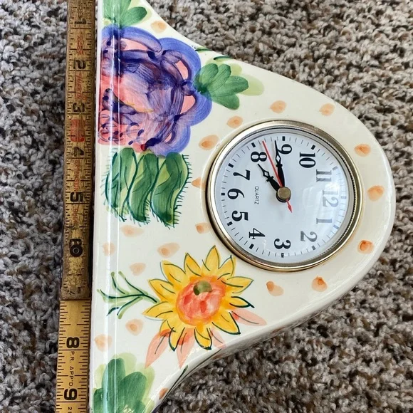 Floral Ceramic Clock with Gold Accents - Picture 4 of 6